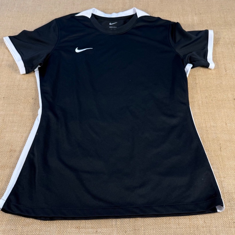 Nike Dri-FIT Slim Fit Soccer Training Tee‎ Jersey Black White Women's M athletic